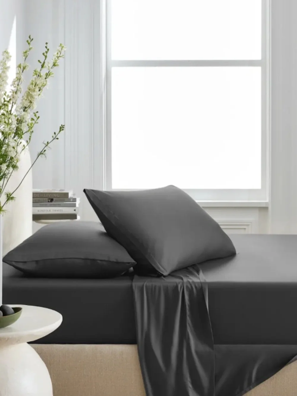 Bamboo Pillowcase Set of 2 standard cases charcoal gray